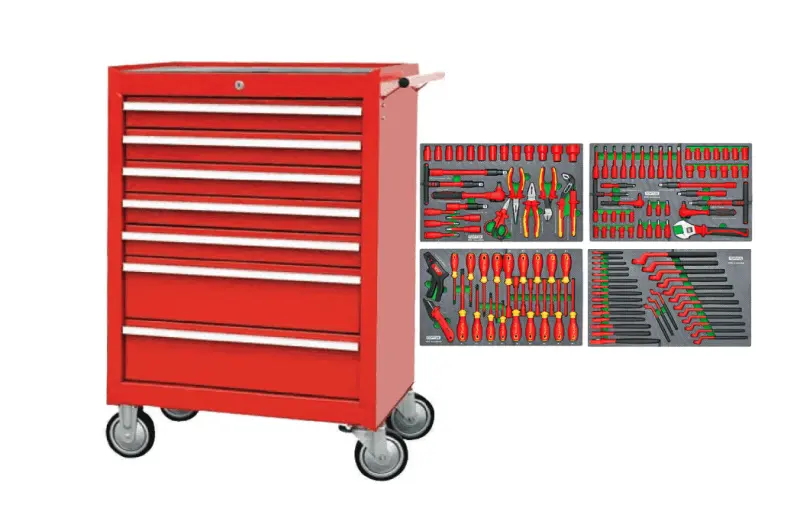 7-Drawer Tool Trolley with 125 pcs VDE Insulated  Tool Set 